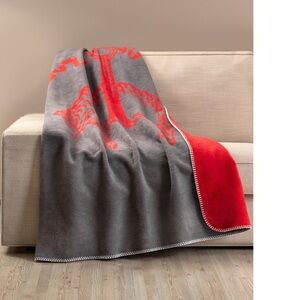 NWT Brooks Brothers Gray and Red Patterned Throw Blanket